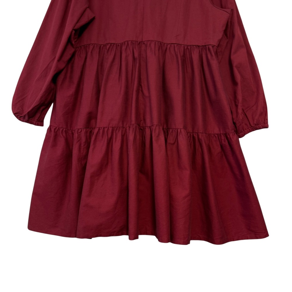 Emma Knudsen | Frankie Burgundy Tiered Babydoll V-Neck Long Sleeve Dress Size 2X - Picture 7 of 13